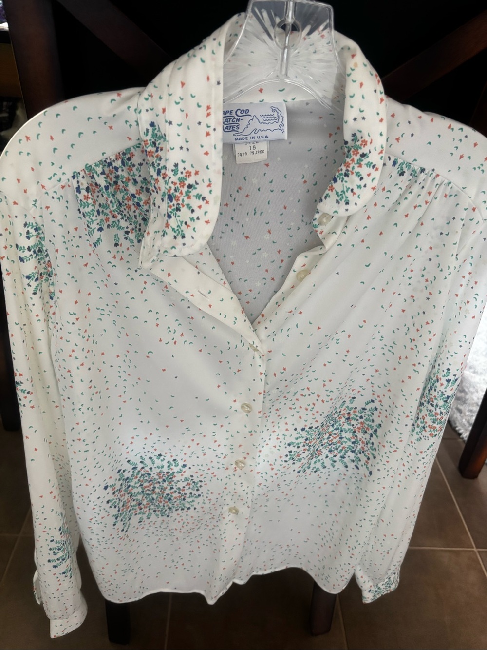 VTG Cape Cods Matchmates White Floral Print Women's Button-Up Shirt